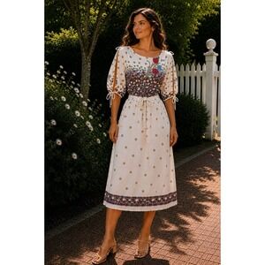VTG 80's Sunshine Alley Floral Sz 6 Midi Dress Open Tie Sleeves Cottagecore WW23